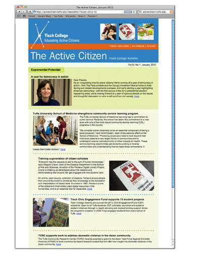 Tufts University Tisch College e-news and on-line newsletter template