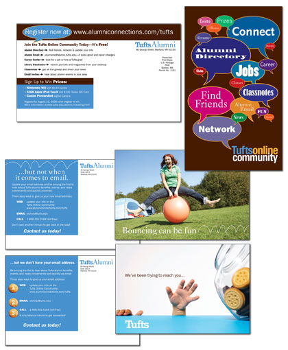 Tufts University Alumni e-mail update postcards