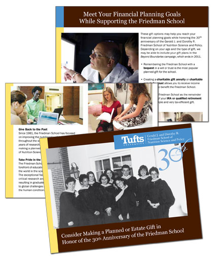 Tufts University Friedman School anniversary self-mailer