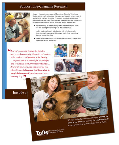 Tufts University Cummings School of Veterinary Medicine research gift self-mailer