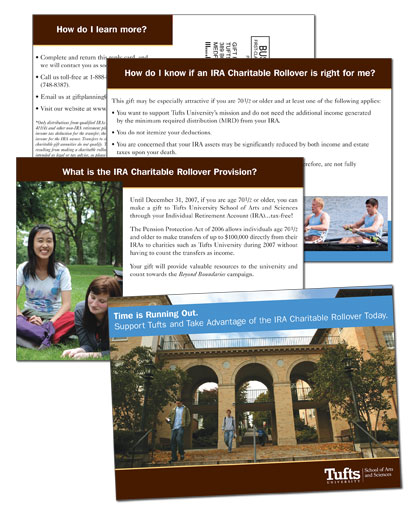 Tufts University School of Arts and Sciences IRA charitable rollover self-mailer