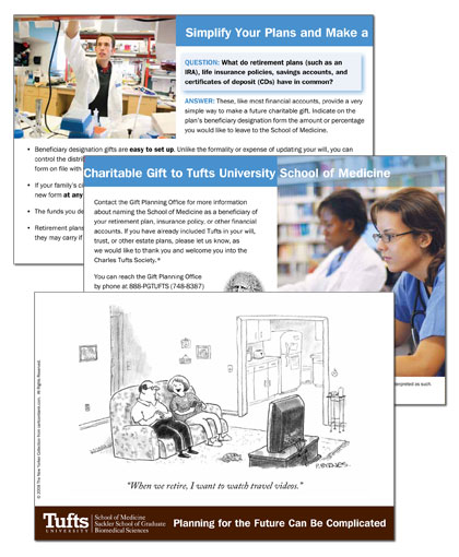 Tufts University School of Medicine charitable gift postcard